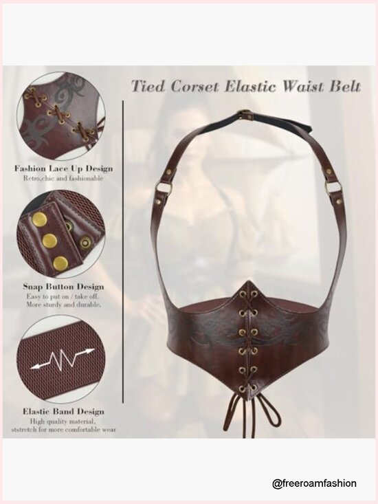 Corset Belt for Women, Faux Leather, Lace-up Waspie Waist Belt Cosplay main image 4